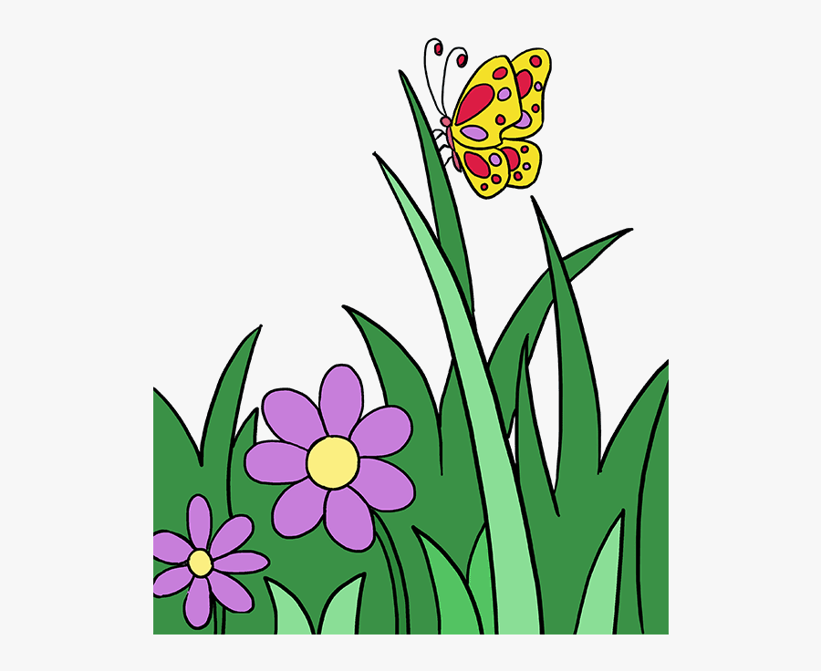 How To Draw A Butterfly Garden - Drawing Of Butterfly In The Garden, Transparent Clipart