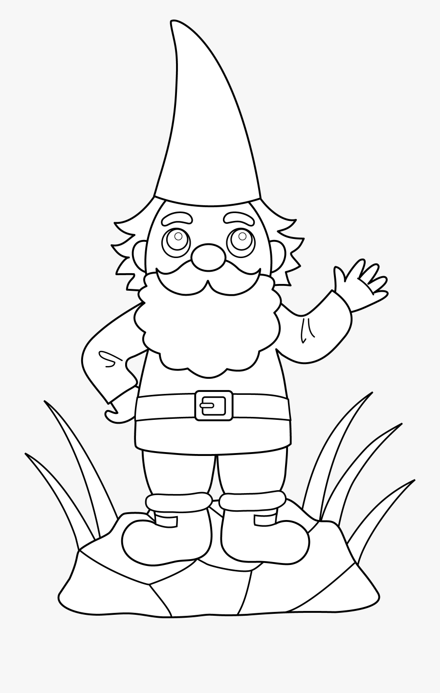 Gnome Clipart Garden Coloring Page, Printable Gnome - Coloring Book, Transparent Clipart