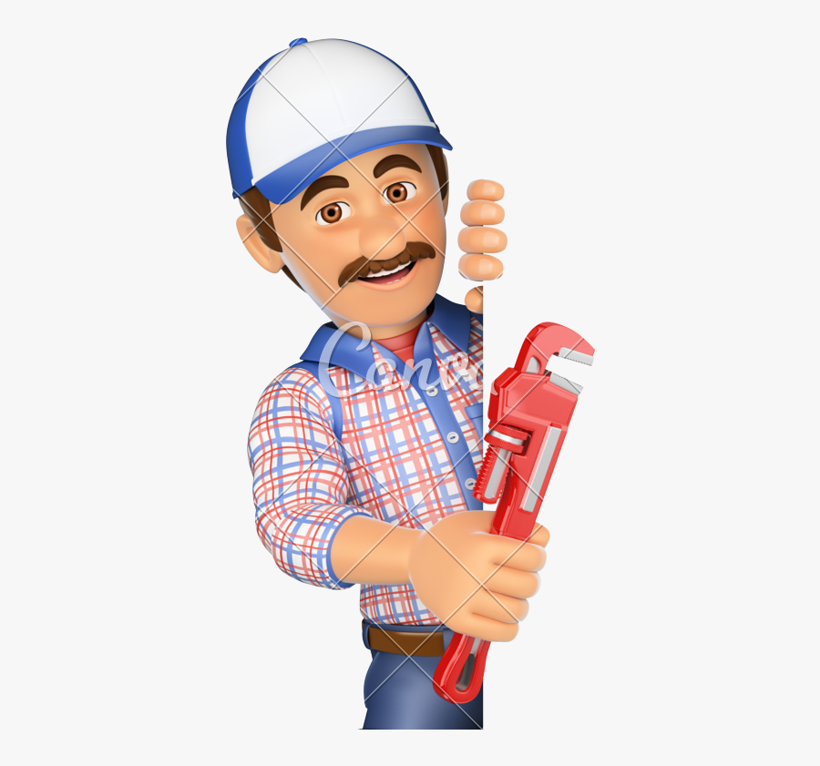 3d Plumber With A Pipe Wrench - Electrician 3d, Transparent Clipart