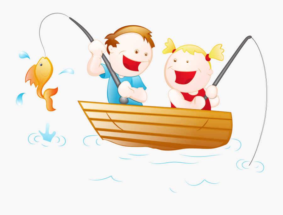 Fishing Cartoon Girl Clip - Boy And Girl Fishing From Boat, Transparent Clipart