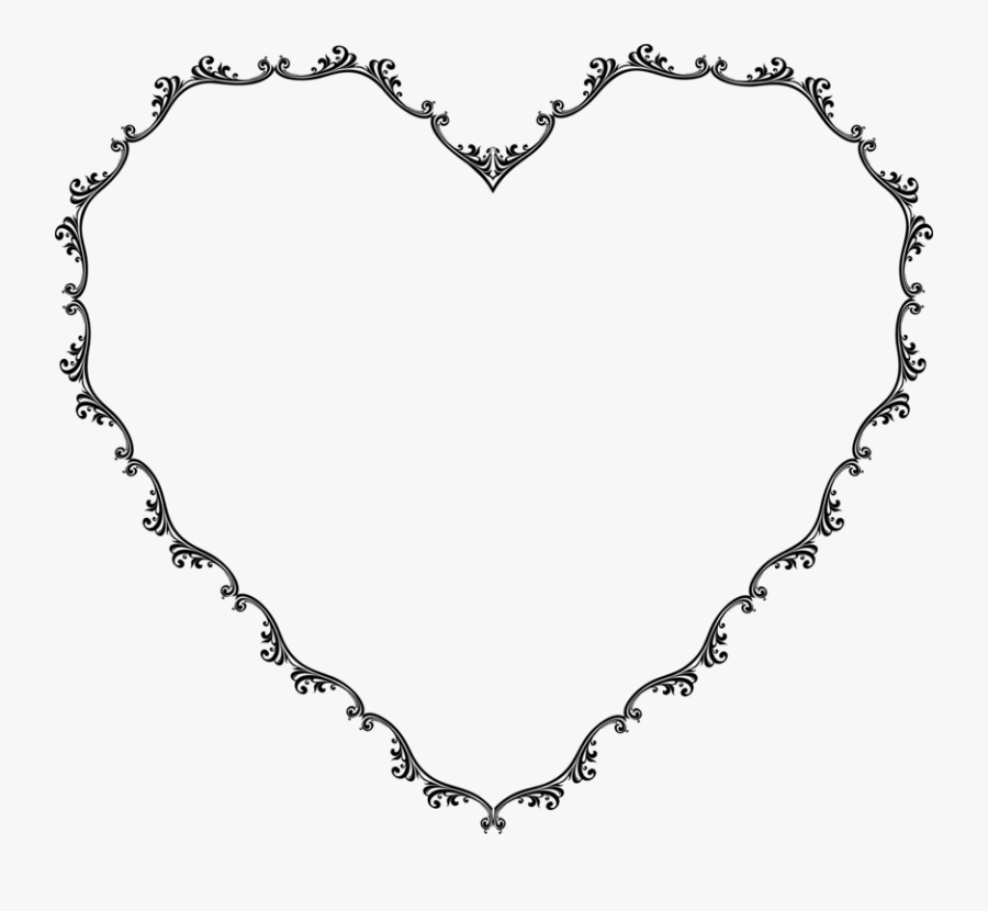 Heart,love,chain - Floral Heart Border Black And White, Transparent Clipart