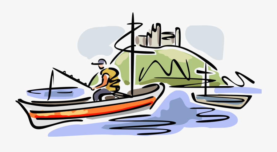 Clip Art Fisherman In Image Illustration - Homem Pescando No Barco Png, Transparent Clipart