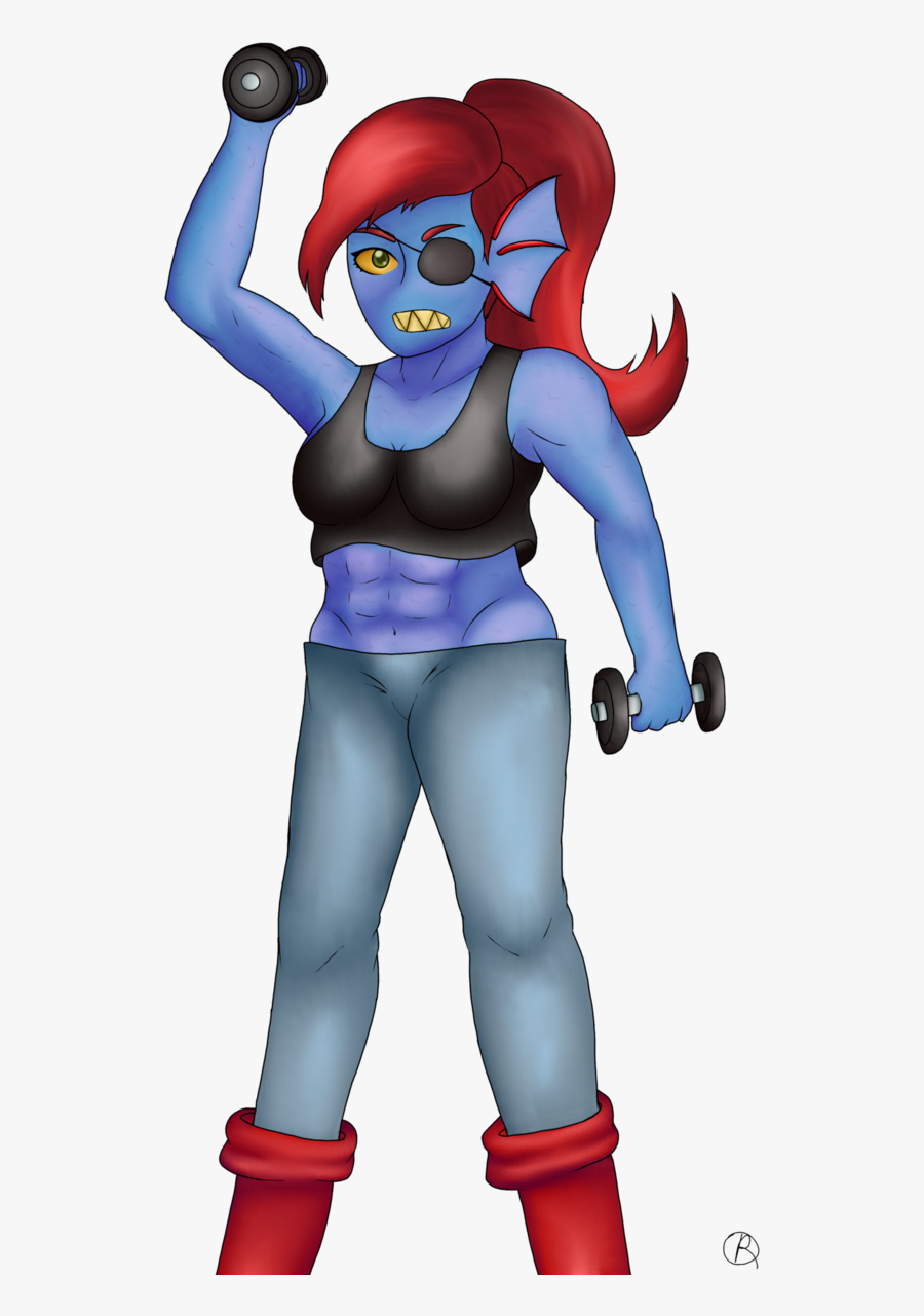 Undyne Weight Lifting By Americafangirl - Cartoon, Transparent Clipart