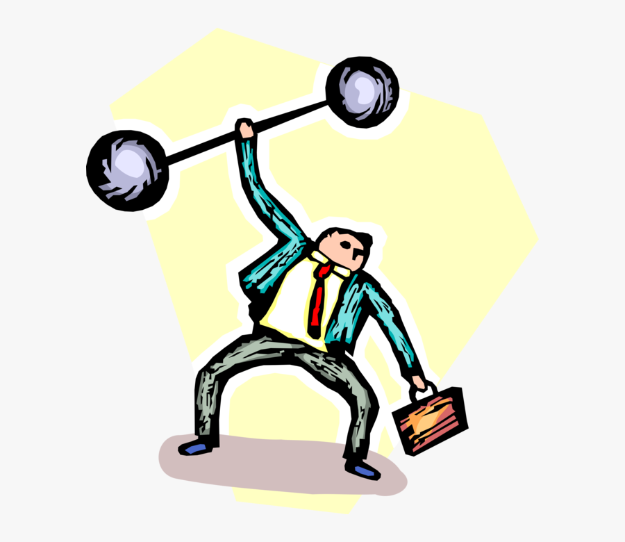 Vector Illustration Of Strongman Businessman Weightlifter - Illustration, Transparent Clipart