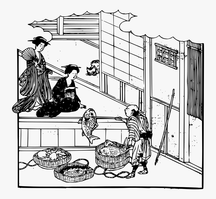 Fish Selling - Fish Market Clipart Black And White, Transparent Clipart