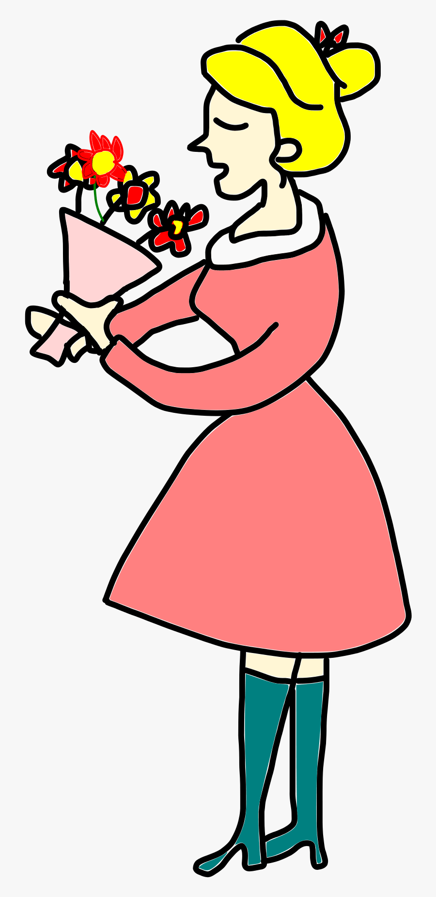 Lady Smelling Flower Clipart, Transparent Clipart