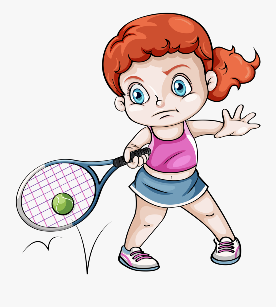 Girl Playing Tennis Cartoon Png, Transparent Clipart