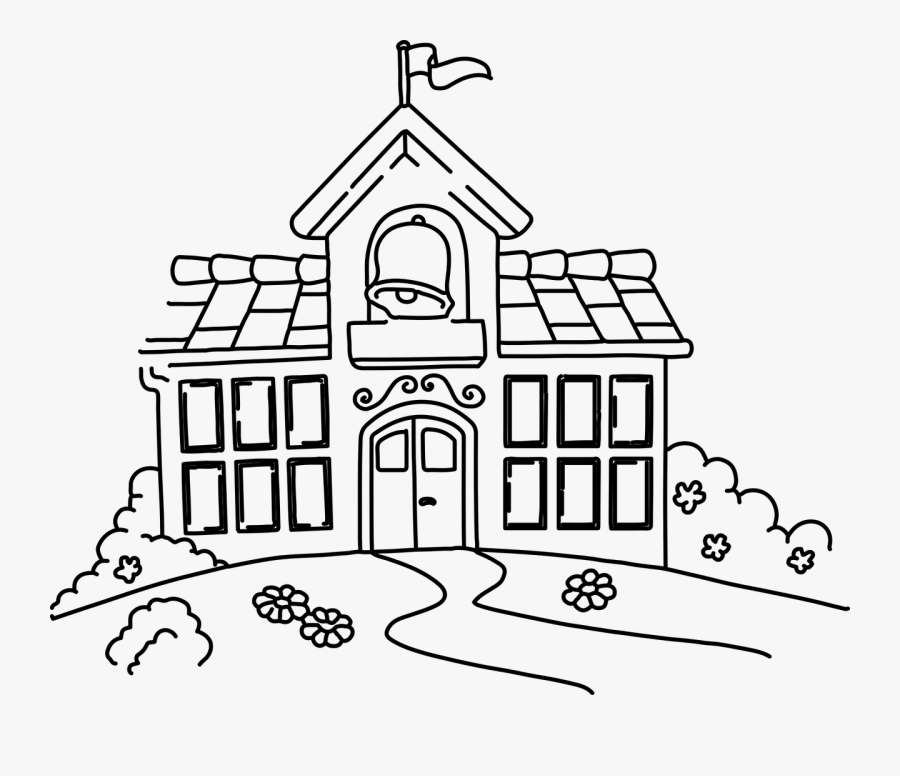 School Building Line Drawing, Transparent Clipart