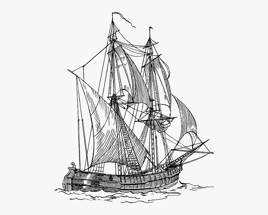 Transparent Pirate Ship Clipart - Ship Line Drawing, Transparent Clipart