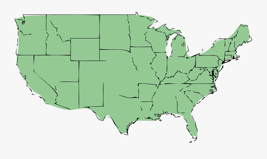 Transparent Us Maps Clipart - Map Of The United States Green, Transparent Clipart