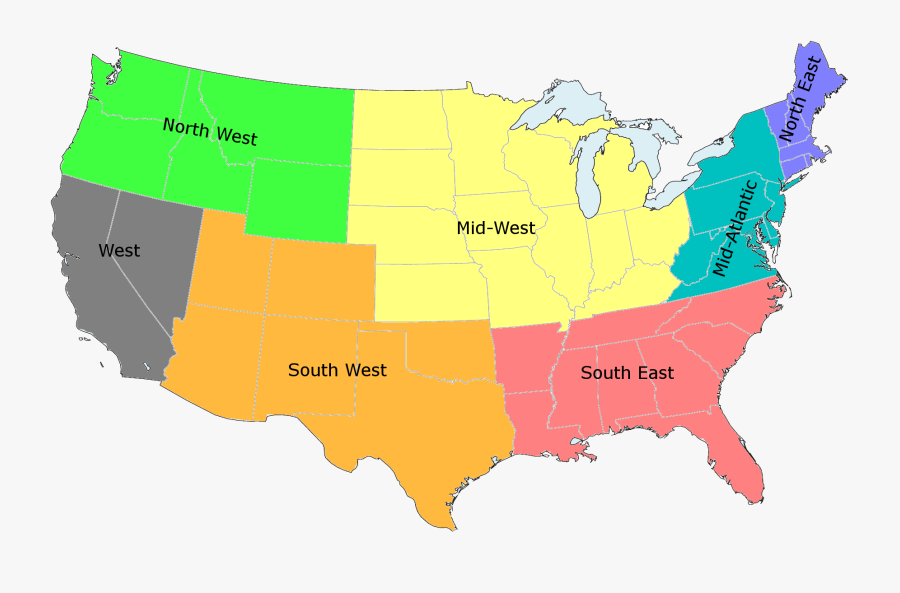 Transparent United States Map Clipart - Map Of Americas Regions, Transparent Clipart