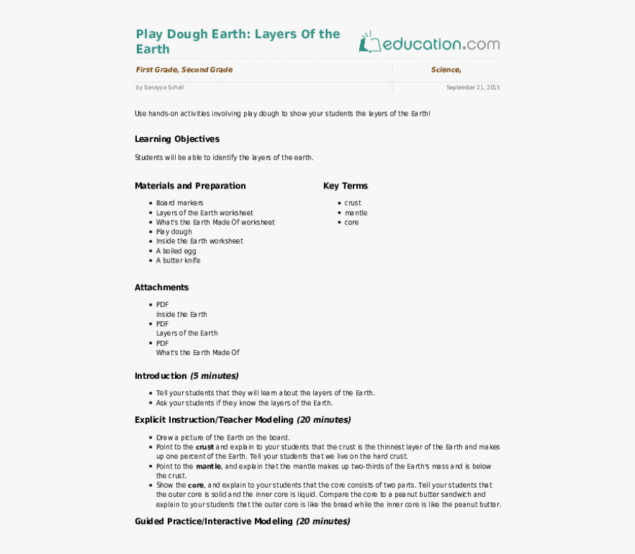 Play Dough Earth - 5th Grade Lesson Plan On Water For Grade 4, Transparent Clipart