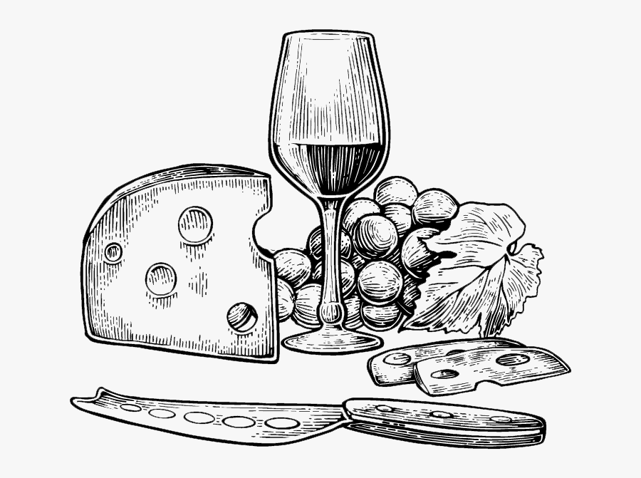Wine And Cheese Png Black And White - Black And White Wine Png, Transparent Clipart