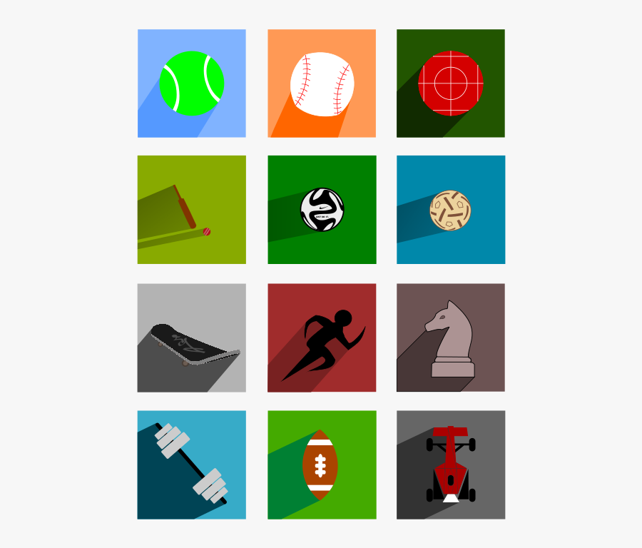 Sports Long Shadow Icons Clip Art - Sports English Lesson Plan, Transparent Clipart