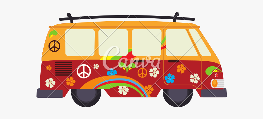 Colorful Hippie Van Travel Transport Icon - Drapeau Peace And Love, Transparent Clipart