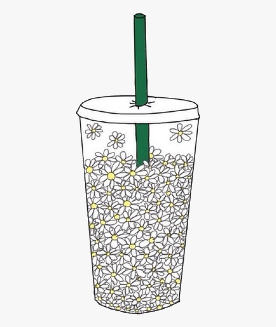 Drink Starbucks Coffee Cup White Flowers Daisy Aestheti - Transparent Tumblr Coffee Cup, Transparent Clipart