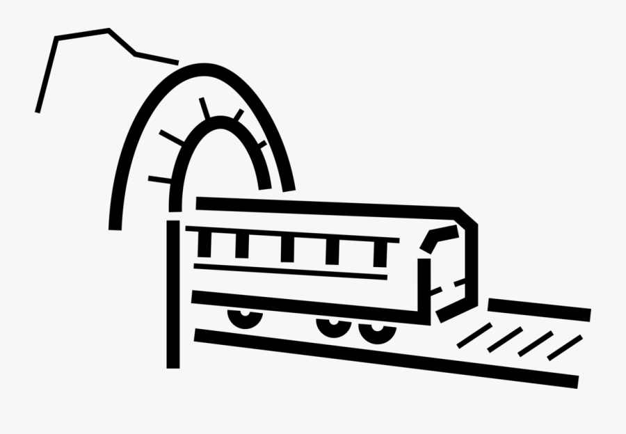 Vector Illustration Of Mountain Tunnel With Rail Transport - Train Going Into Tunnel Clipart, Transparent Clipart