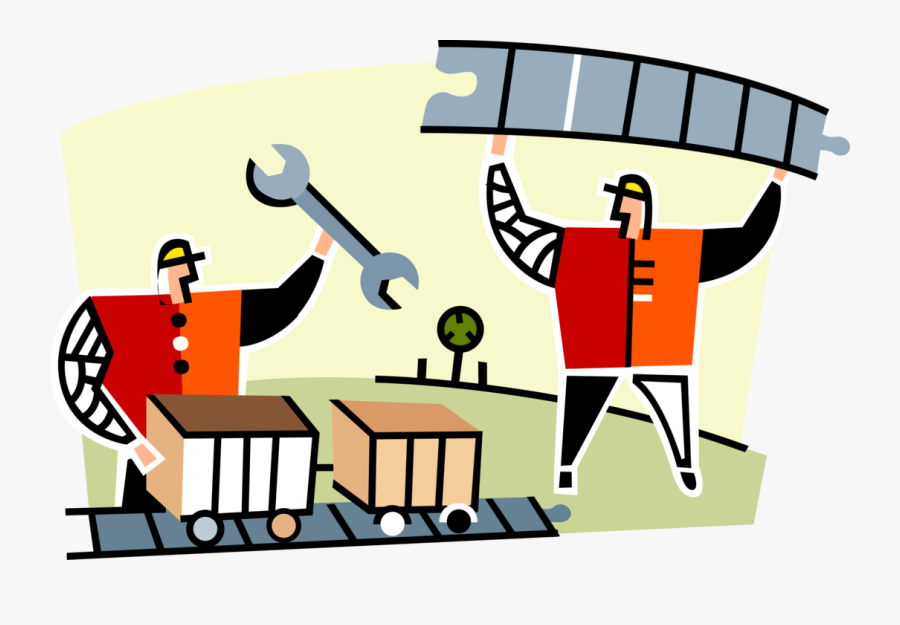 Vector Illustration Of Railway Construction Workers - Working On The Railroad Clipart, Transparent Clipart