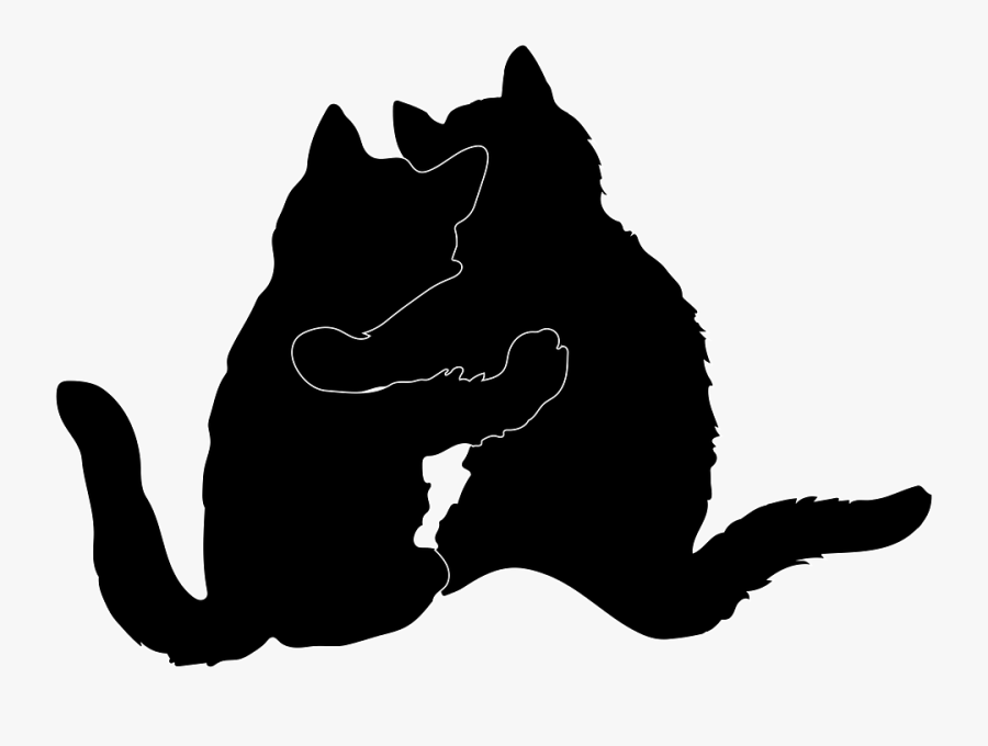 Cat Hugging Silhouette Cute Love Romance Romantic - Two Cats Hugging Silhouette Svg, Transparent Clipart