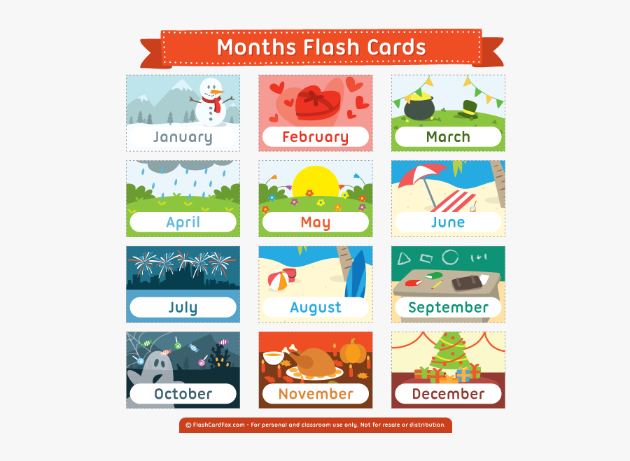 Free Printable Months Flash Cards - Month Of The Year Flashcards Printable, Transparent Clipart