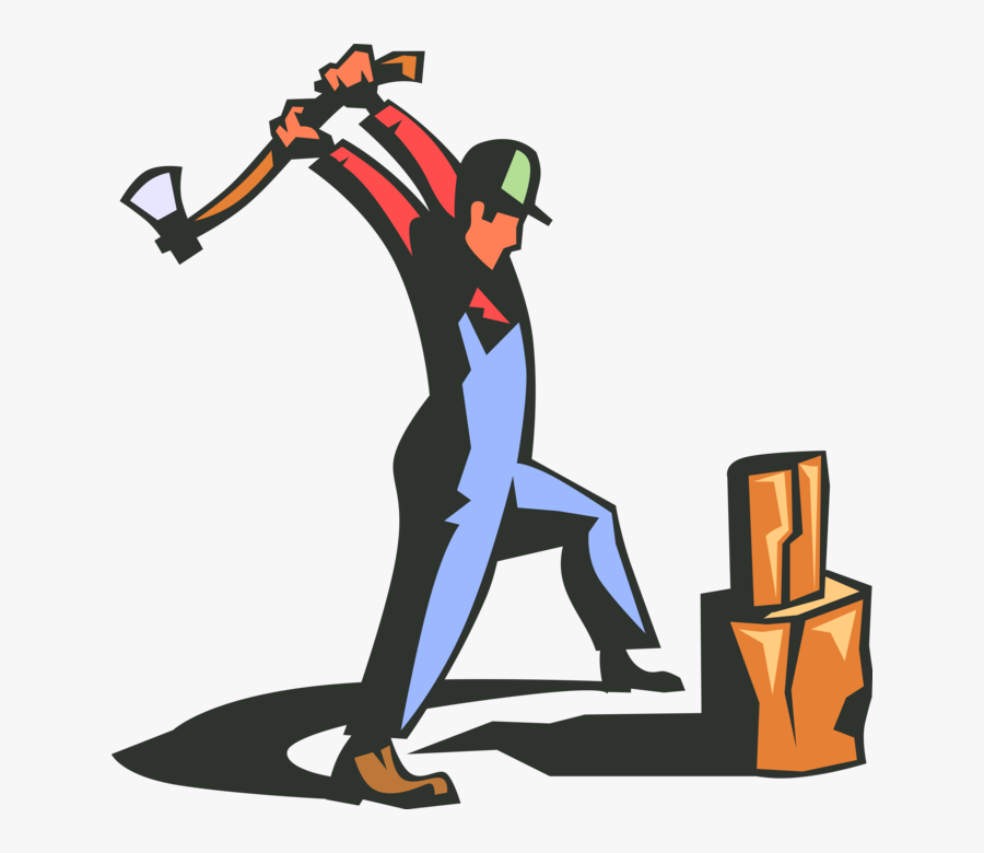 Vector Illustration Of Lumberjack With Axe Splitting - Man With Axe Png, Transparent Clipart