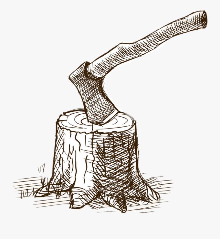 #axe #stump #lumberjack #logging #axes - Wood Axe In Tree Stump Drawing, Transparent Clipart