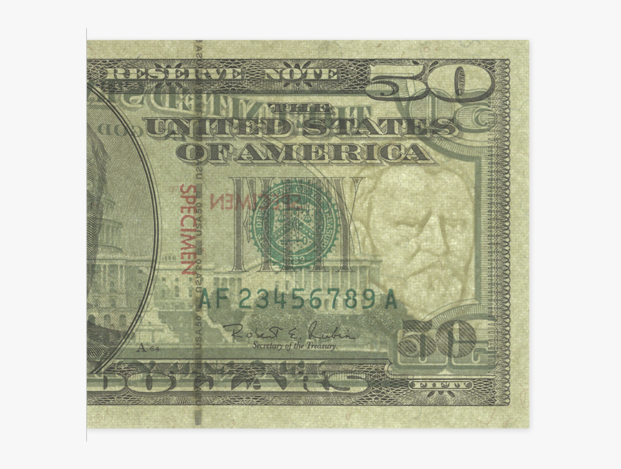 Clip Art 50 Dollar Bill Face - $50 Watermark, Transparent Clipart
