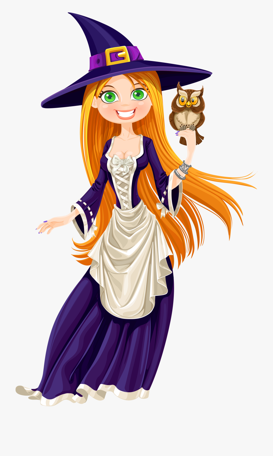 Halloween Witch With Owl Png Clipart - Green Witch Cartoon Png, Transparent Clipart