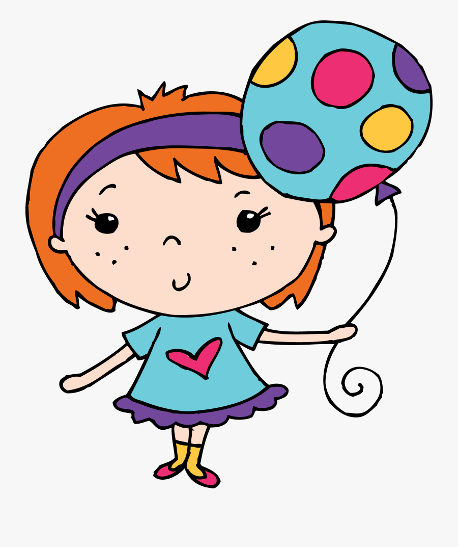 Little Redhead Birthday Girl Clipart - Girl Holding A Balloon Clipart, Transparent Clipart