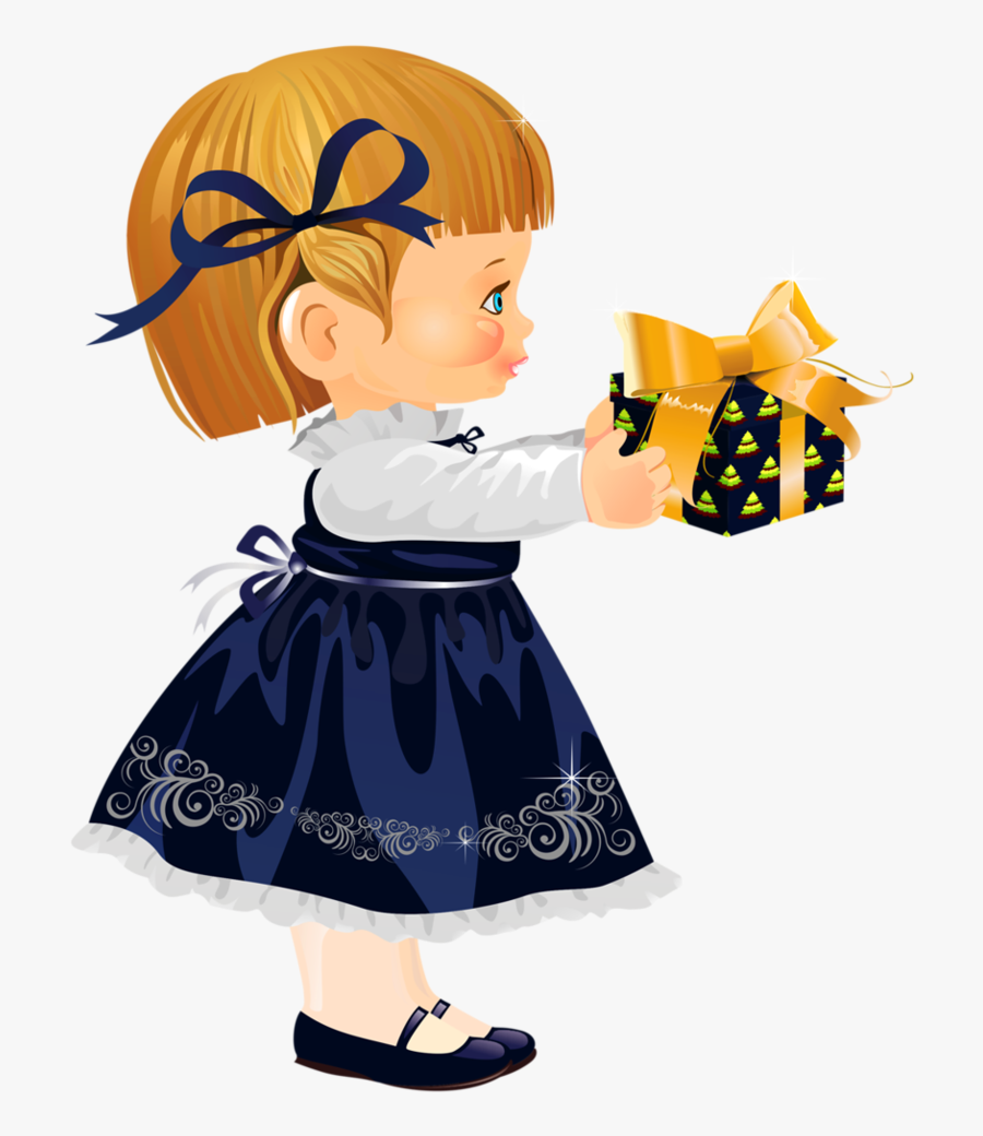 Christmas Little Girl With Gift Disney Clipart, Cute - صورة بنت تحمل هدية كليب ارت, Transparent Clipart