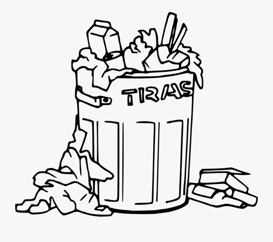 Trash, Can, Garbage, Waste, Full, Container, Basket - Trash Can Clipart Black And White, Transparent Clipart