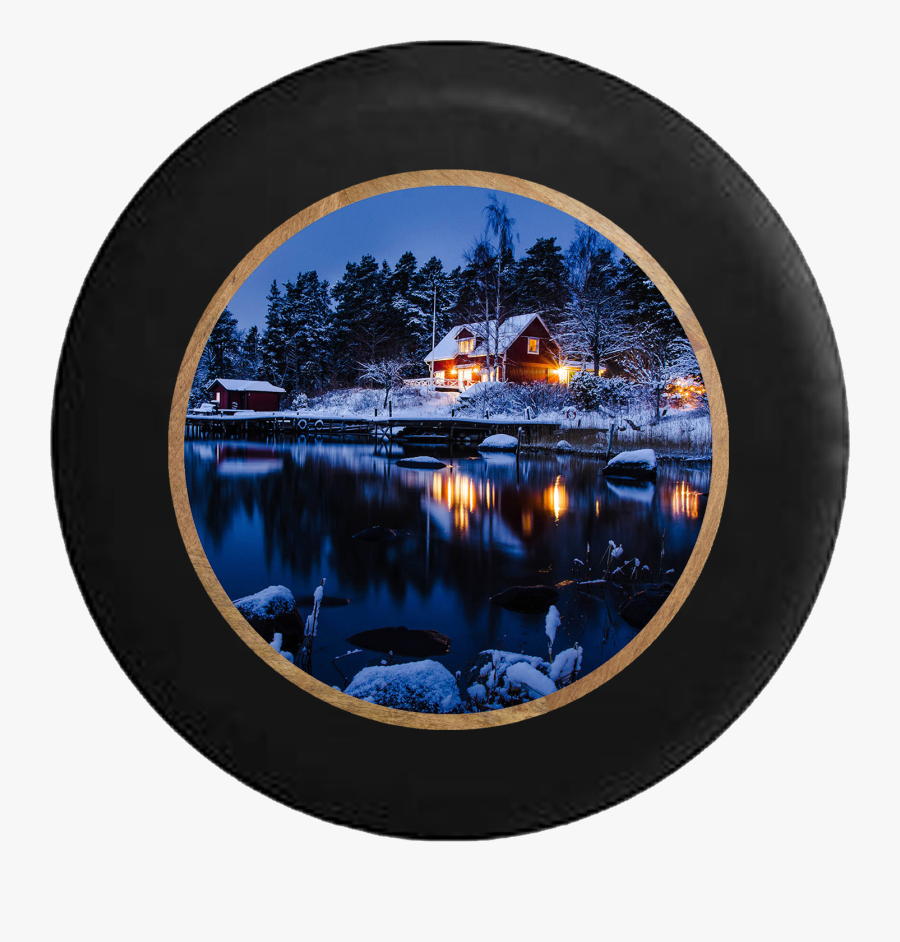 Lake Cottage In The Evening Winter Scene Jeep Camper - High Definition Winter Wallpaper Hd, Transparent Clipart