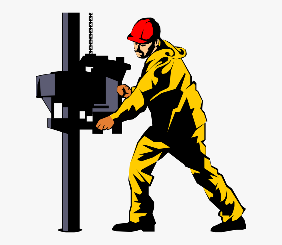 Graphic Black And White Library Derrick Worker Drills - Oil Rig Worker Cartoon, Transparent Clipart