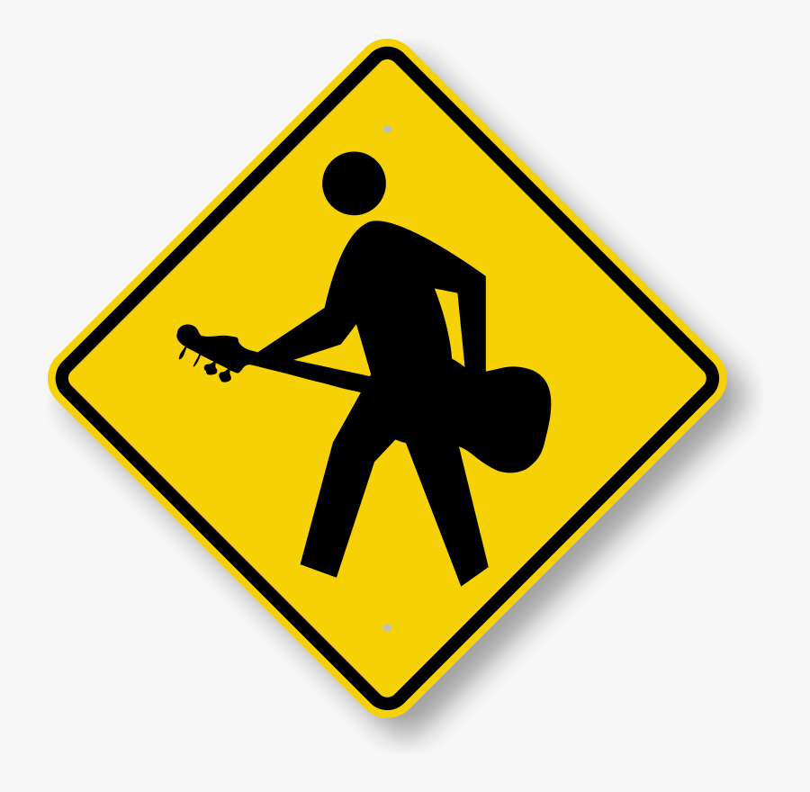 Guitar Player Crossing Sign - Pedestrian Crossing Sign With Arrow, Transparent Clipart