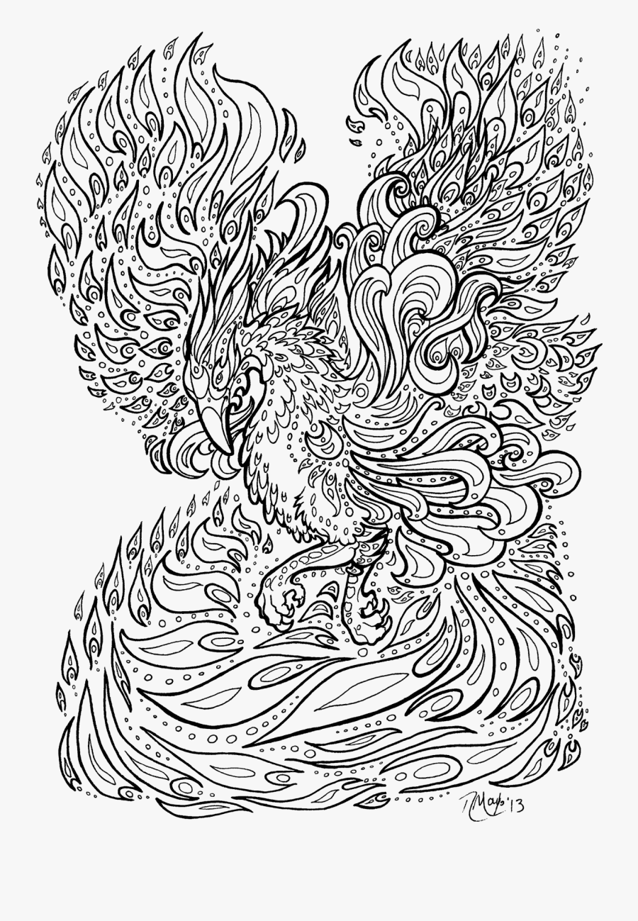 Transparent Anime Lineart Png - Phoenix Colouring Pages For Adults, Transparent Clipart
