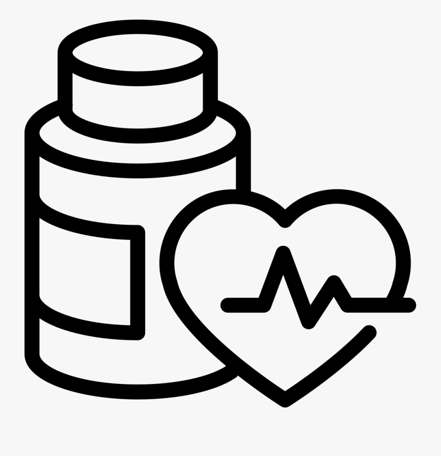 Medication Bottle Outline And Heart With Life Line - Suplementos Icon, Transparent Clipart