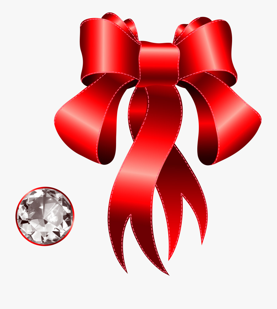 Decoration Clipart Ribbon Png - Red Bow With Diamond, Transparent Clipart