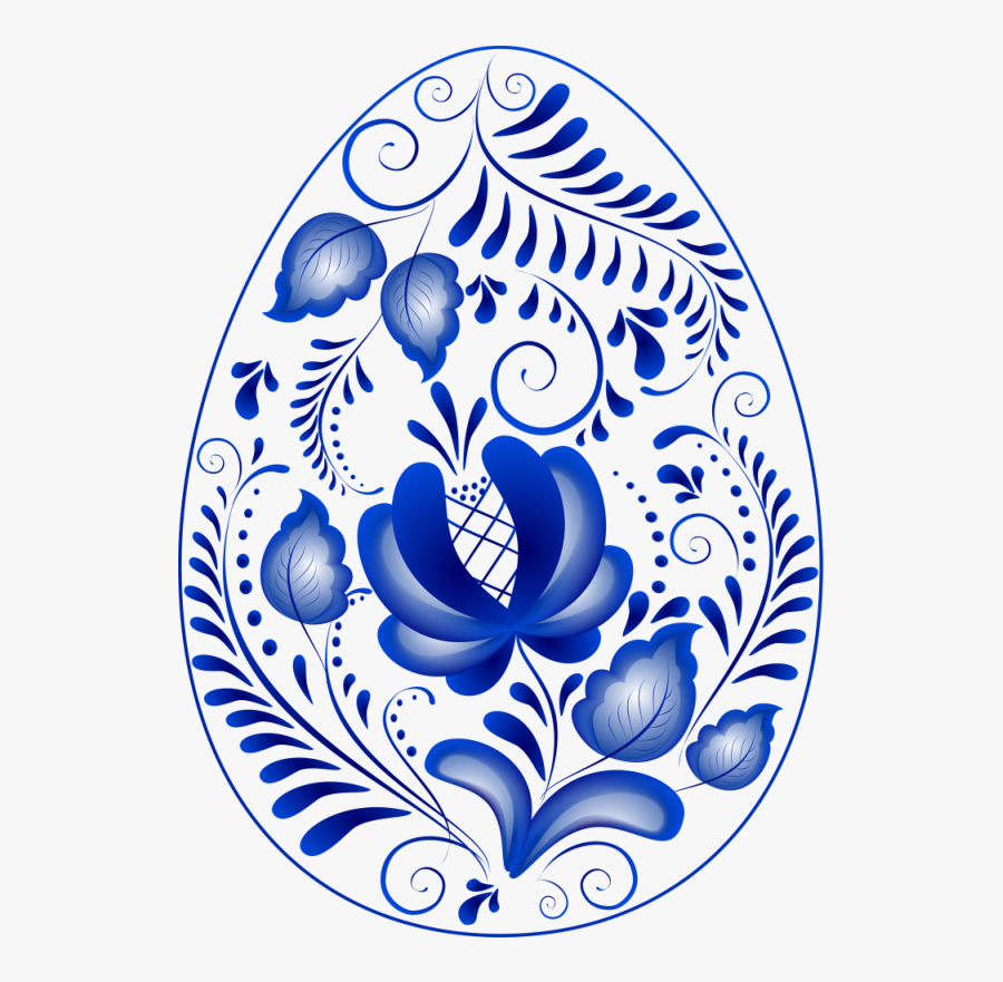 Folk Art Zhostovo, Zhostovo Style, Gzhel,khokhloma, - Blue Easter Egg Vector, Transparent Clipart