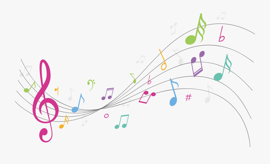 Colorful Notes On A Staff Png - Colorful Transparent Background Music Note Png, Transparent Clipart