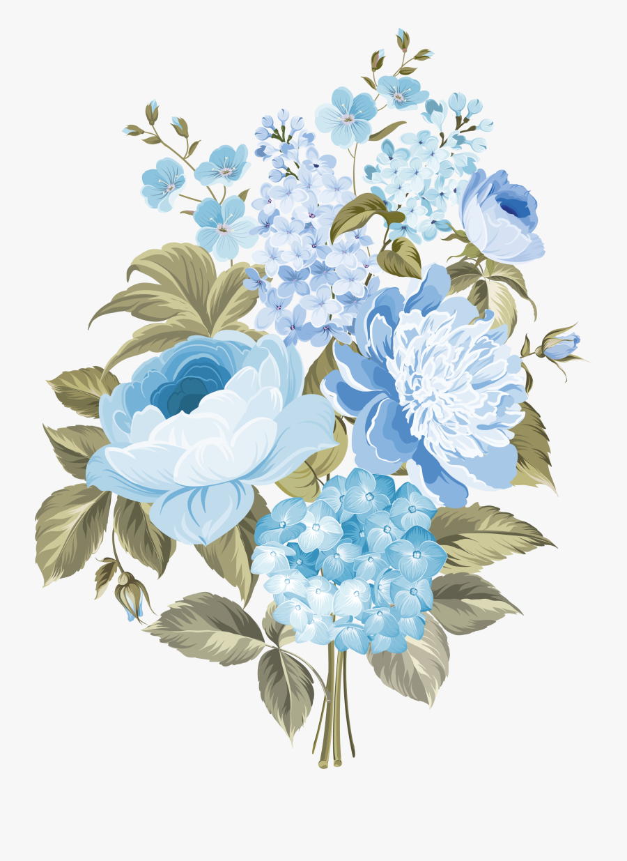 Rose Clipart Decoupage - White And Blue Flowers Png, Transparent Clipart