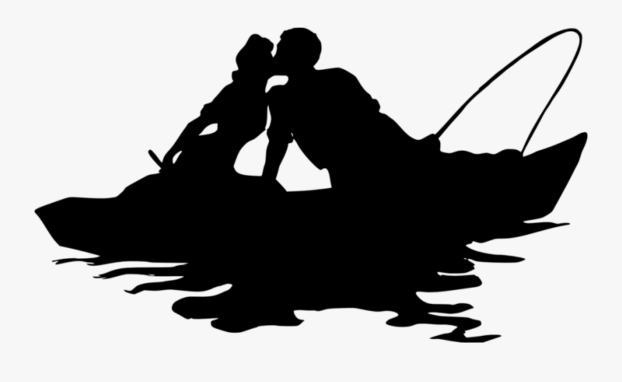 Couple Fishing In Boat Silhouette, Transparent Clipart