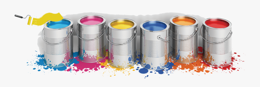 Decorative Oil Color Bucket Paint Brush Roller Clipart - Paint Brush With Paint Bucket, Transparent Clipart