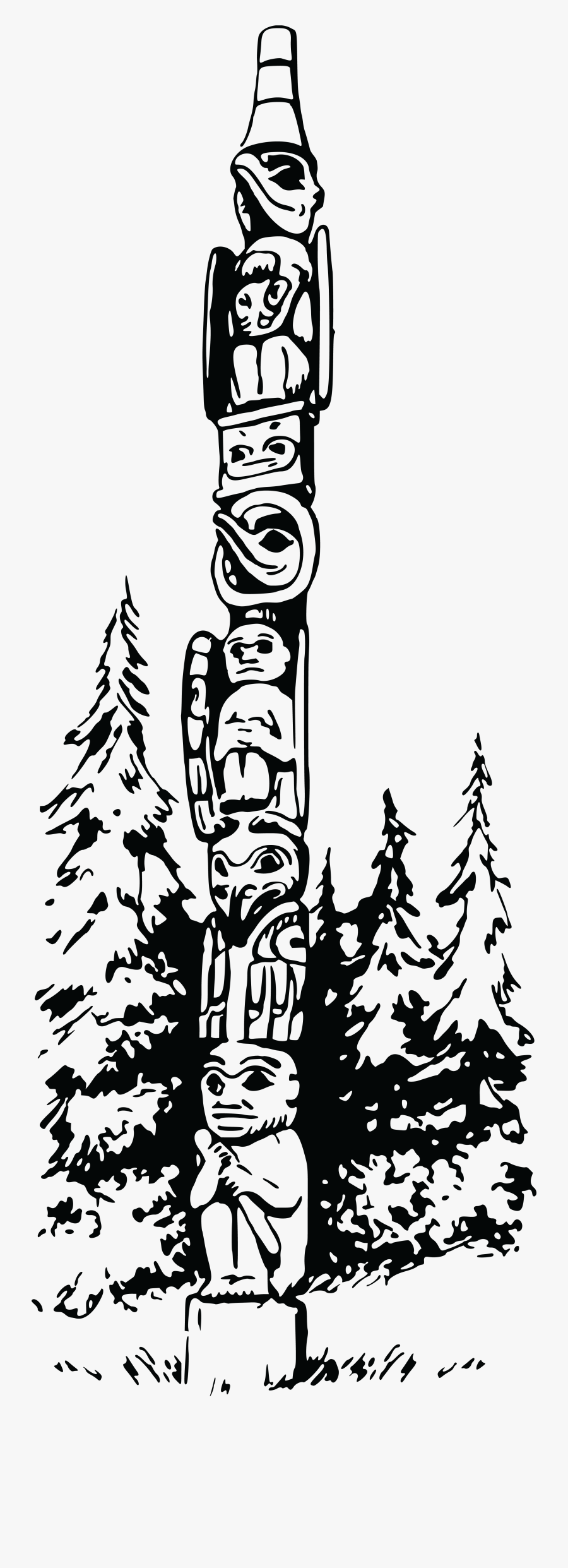 Free Clipart Of A Totem Pole - Totem Pole Tree Drawing, Transparent Clipart