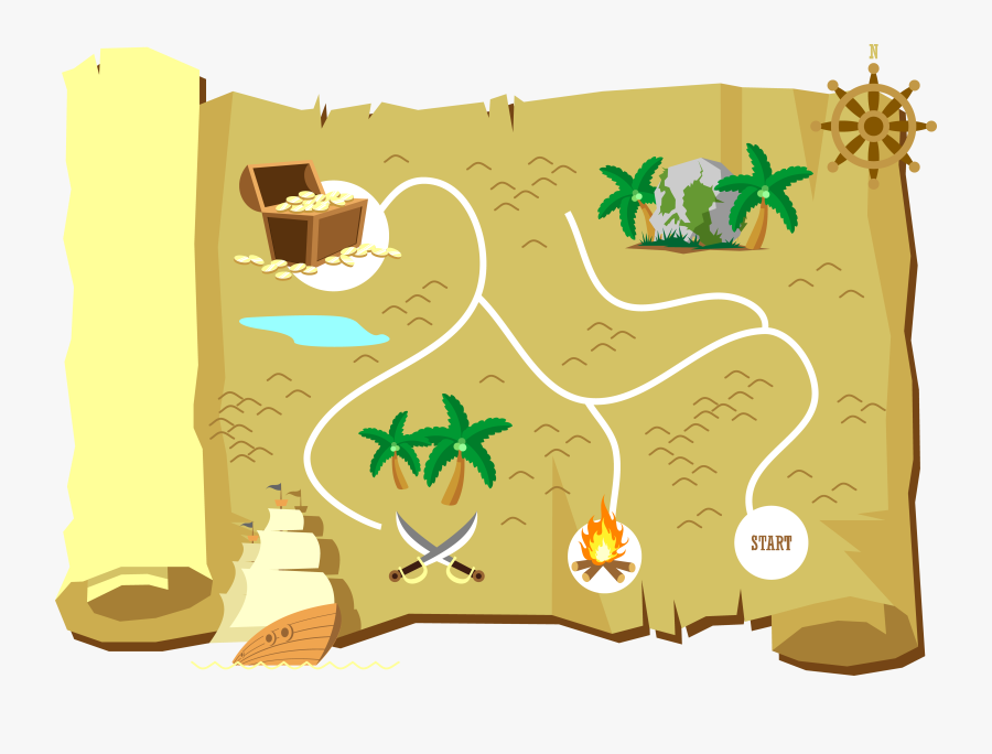Island Looking For Maps - Cartoon Island Treasure Map, Transparent Clipart