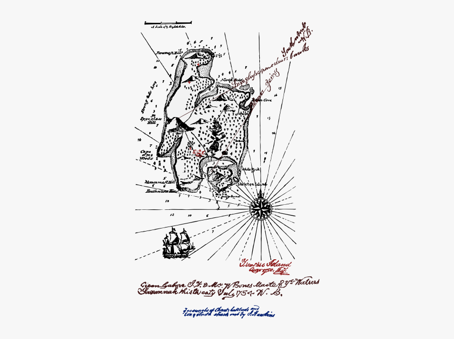 Art,text,monochrome - Stevenson Treasure Island Map, Transparent Clipart