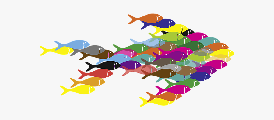 A School Of Fish Making A Larger Fish - Colorful Fish Logo Png, Transparent Clipart