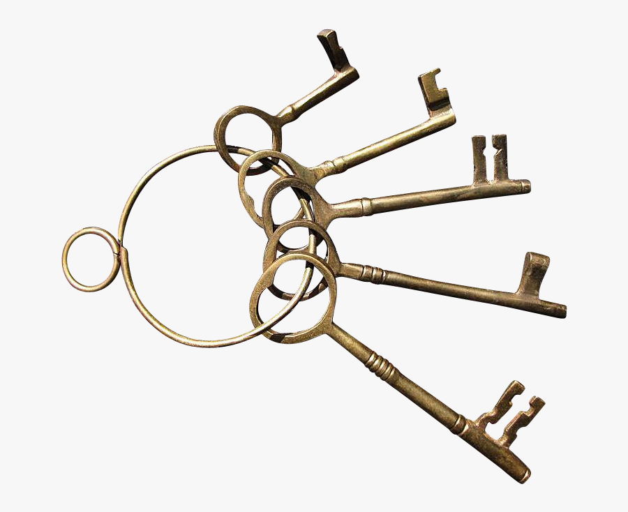 Set Of Five Brass Decorator Skeleton Keys On A Brass - Brass Keys On A Ring, Transparent Clipart