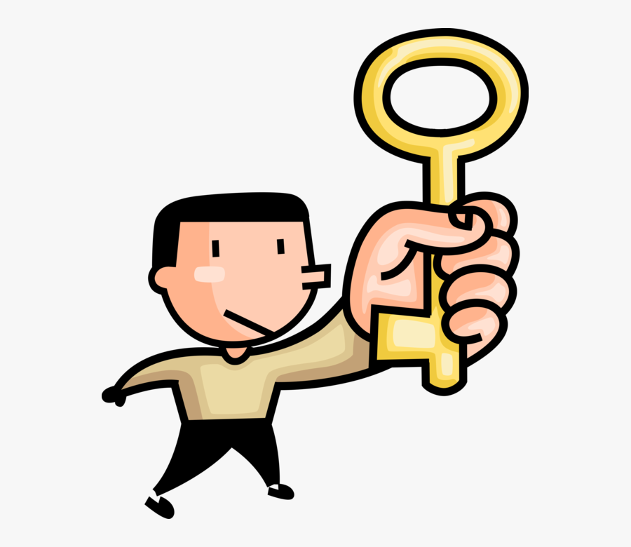 Vector Illustration Of Man Holds Skeleton Security - Holding A Key Clipart, Transparent Clipart