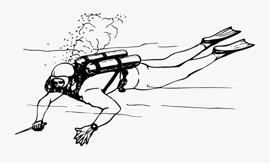 Line Art,style,joint - Real Scuba Diver For Coloring, Transparent Clipart