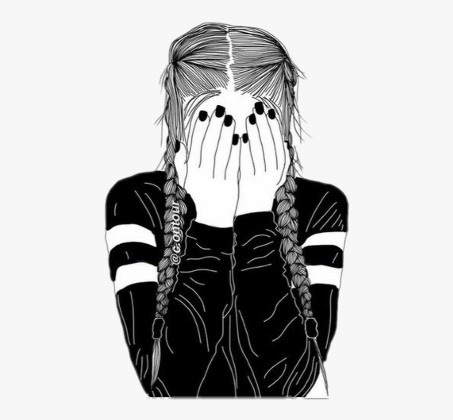 Clip Art Black And White Drawing Of A Girl - Drawing Of A Girl With Braids, Transparent Clipart